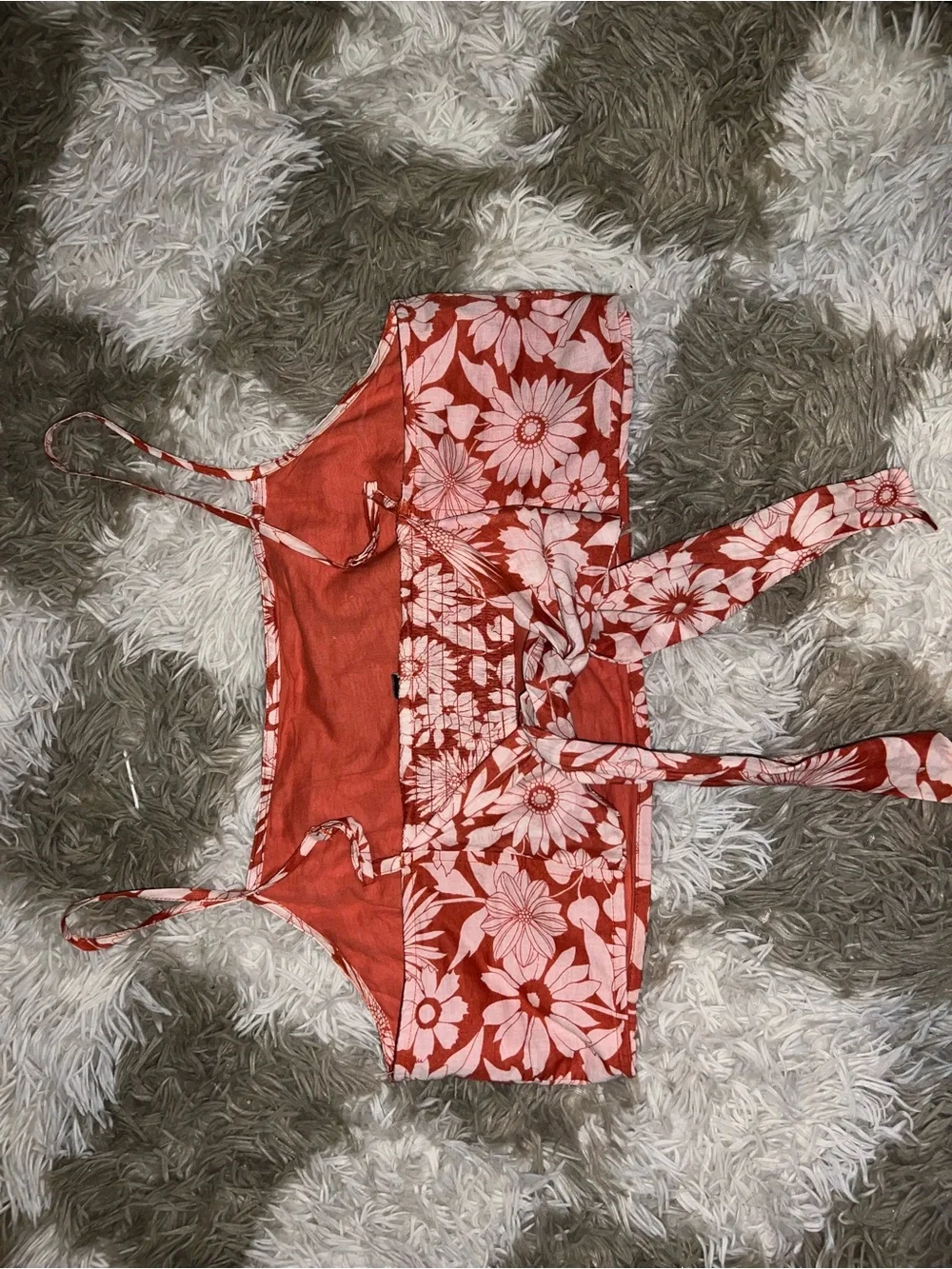 Floral Crop Tank Top in Coral Pink - Picture 2 of 2